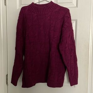 Lands End magenta cable knit mock neck sweater